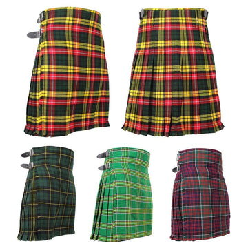 Super Acrylic Wool 13oz Scottish Tartan Kilts 8 Yards With Box Pleats 24" Regular Drop Fringed Apron 3 Metal Buckles Leather Straps - biznimart